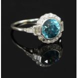 An Art Deco blue zircon and diamond daisy cluster ring,