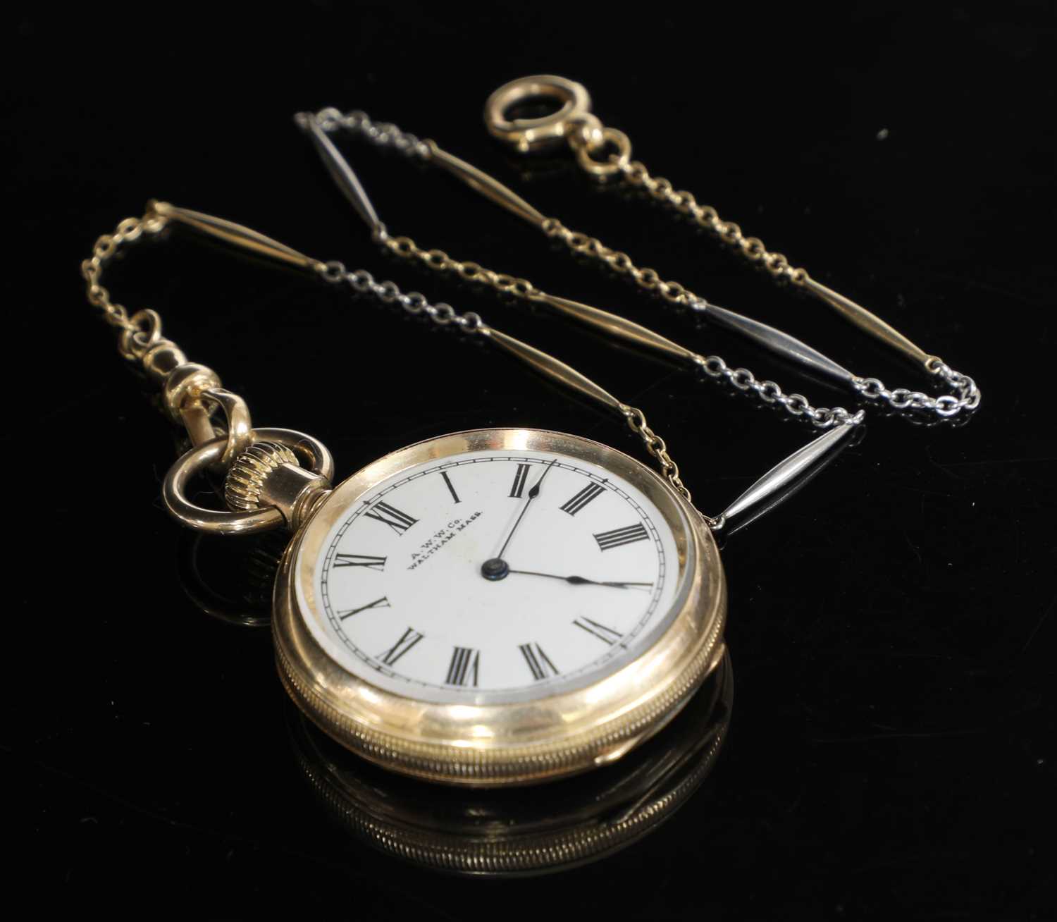 A rolled gold open-faced fob watch,