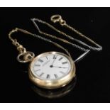 A rolled gold open-faced fob watch,