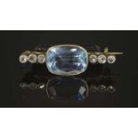 An aquamarine and diamond bar brooch,