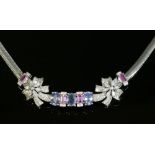 A gold sapphire and diamond necklace,