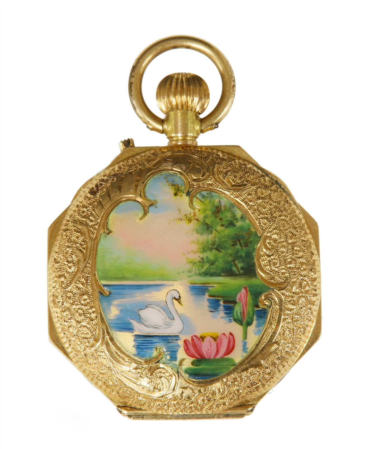 A Swiss gold top wind open faced fob watch, - Image 2 of 2
