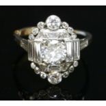 An Art Deco diamond set plaque-style cluster ring,
