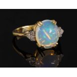 An 9ct gold opal and diamond ring,