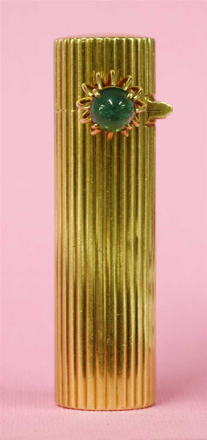 An 18ct gold and silver emerald set Cartier lipstick holder, c.1950, - Image 2 of 2
