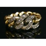 An Italian two colour gold diamond set chain ring,