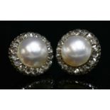 A pair of gold and silver mabé pearl and diamond earrings,