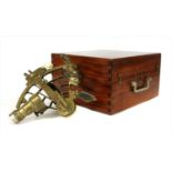 A cased 20th century German brass sextant