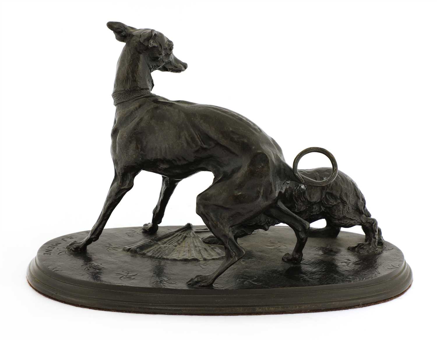 A patinated iron group of a greyhound and a King Charles spaniel, - Image 2 of 3