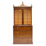 A George III strung and crossbanded mahogany secretaire bookcase,