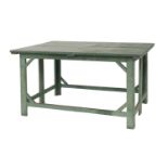 A green painted folding teak table,