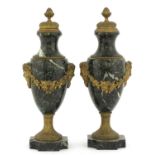 A pair of marble and gilt bronze urn vases,