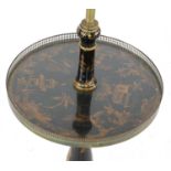 A black lacquered and gilt chinoiserie standard lamp occasional table,
