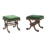 A pair of French rosewood footstools,