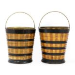 A pair of Dutch specimen wood and ebonised peat buckets