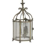 A lacquered brass hexagonal hall lantern,