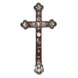 A Chinese hardwood and mother-of-pearl inlaid crucifix,