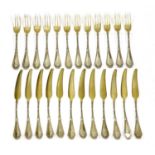 A set of Fabergé Russian silver fruit knives and forks,