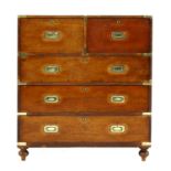 A teak and brass bound campaign secretaire chest,