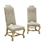 A pair of George I-style high back single chairs,