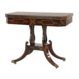 A Regency mahogany, rosewood crossbanded and brass inlaid card table,