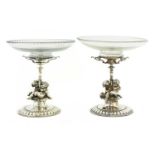 A pair of Victorian silver-plated and glass tazzas,