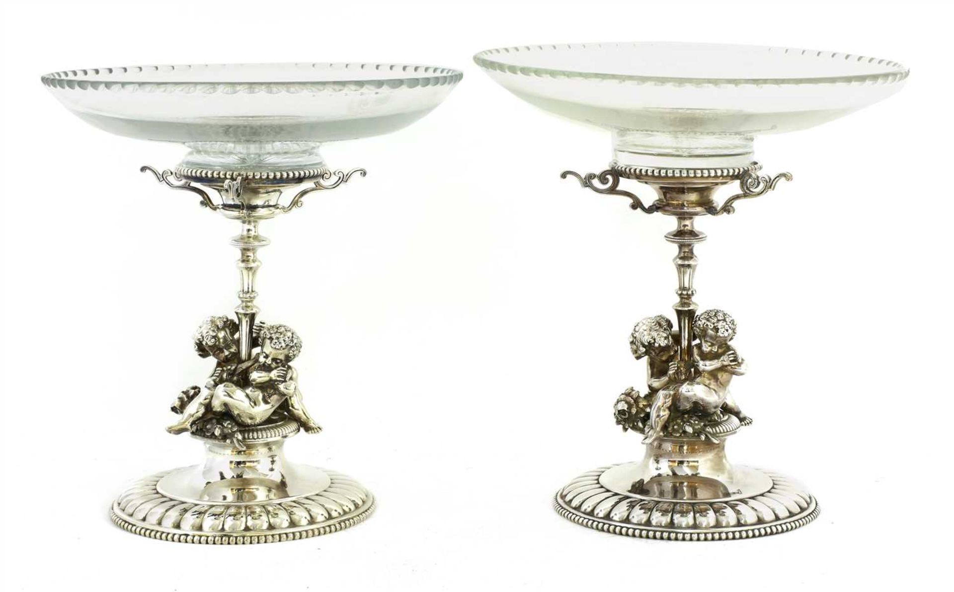 A pair of Victorian silver-plated and glass tazzas,