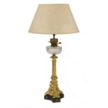 A gilt bronze table lamp and shade,