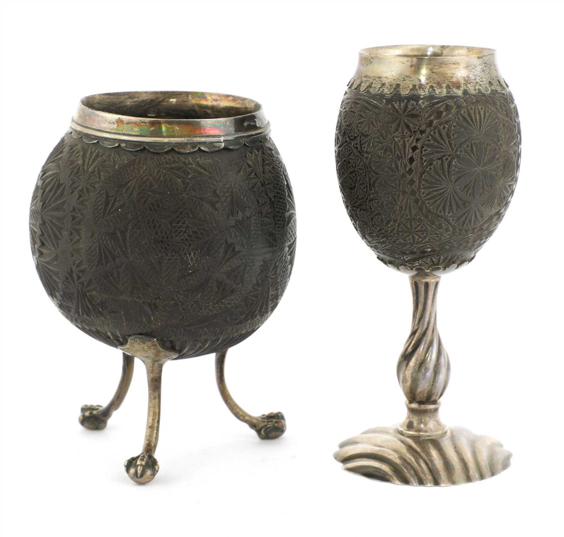 A silver-mounted coconut cup,