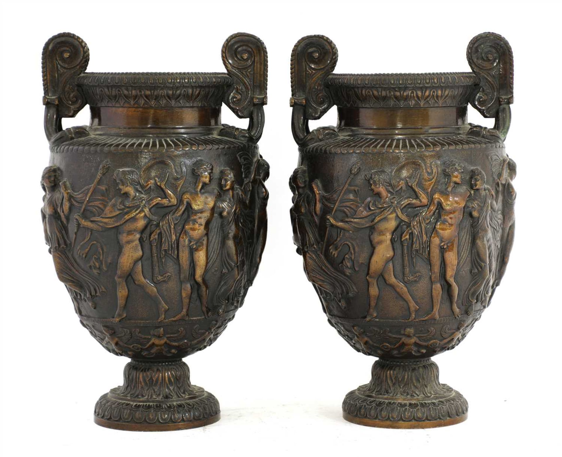 A pair of classical-style bronze amphorae,