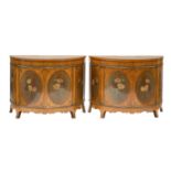 A pair of George III-style demilune cabinets,