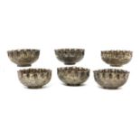 A set of six Peruvian silver finger bowls,