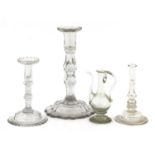 Two facet cut glass candlesticks,