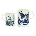 Two Worcester blue and white mugs,
