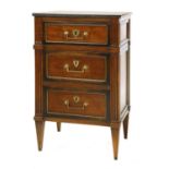 A French mahogany narrow chest of drawers,