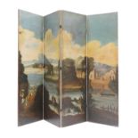 A large painted four-fold screen,