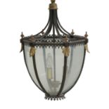 A gilt brass and ebonised hall lantern of parabolic form,