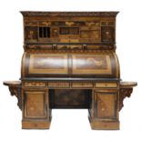 A Japanese parquetry inlaid cylinder desk,