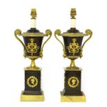 A pair of French Empire-style gilt bronze lamps,