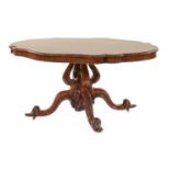 A Victorian burr walnut oval loo table,