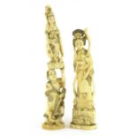 Two Japanese carved ivory figure groups,