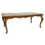 A walnut-style dining table,