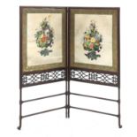 A George III mahogany folding fire screen,