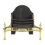 A cast iron and brass serpentine fire basket,