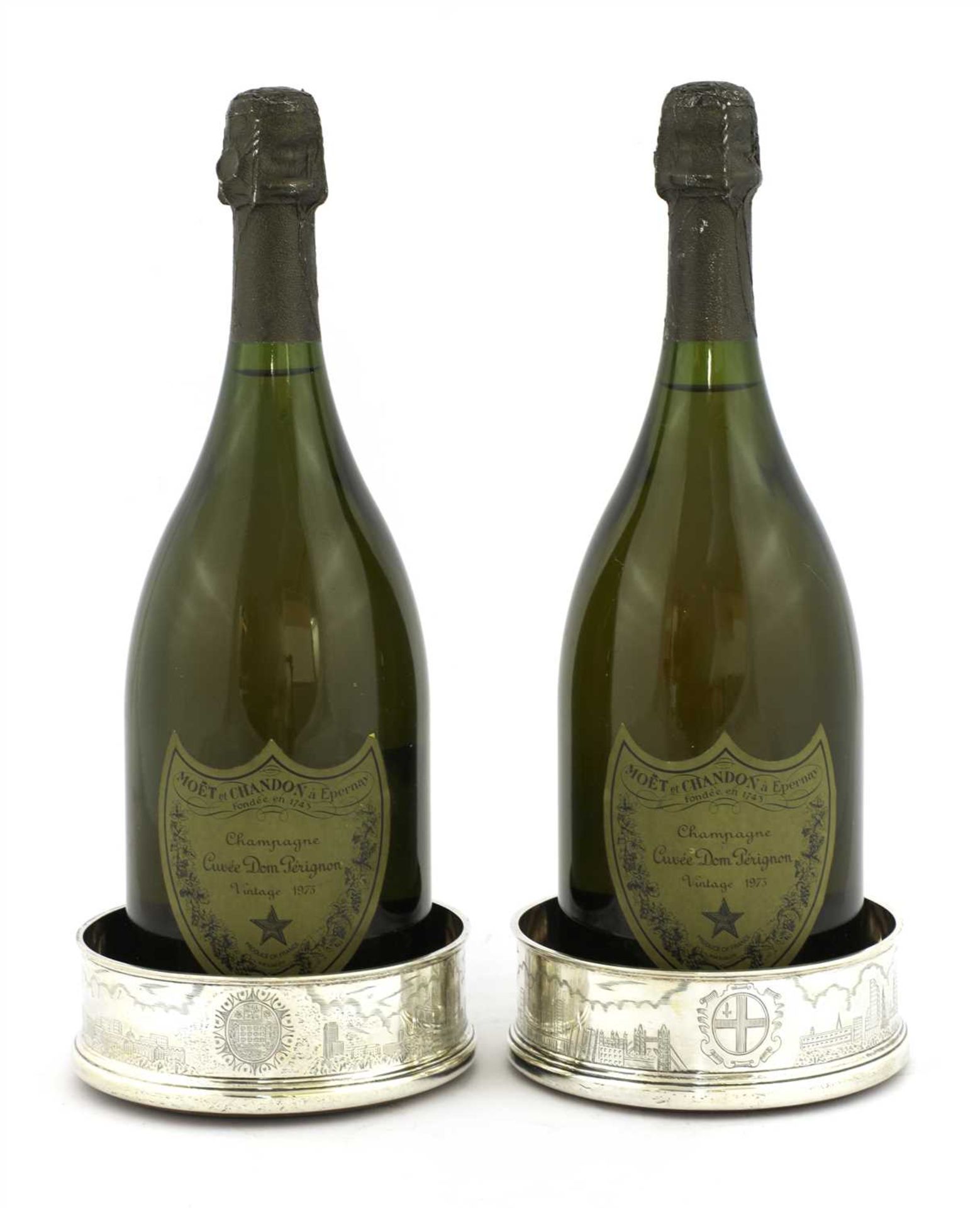 SILVER AND OAK CHAMPAGNE BOTTLE COASTERS,