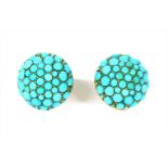 A pair of Victorian gold turquoise cabochon hemisphere stud earrings,