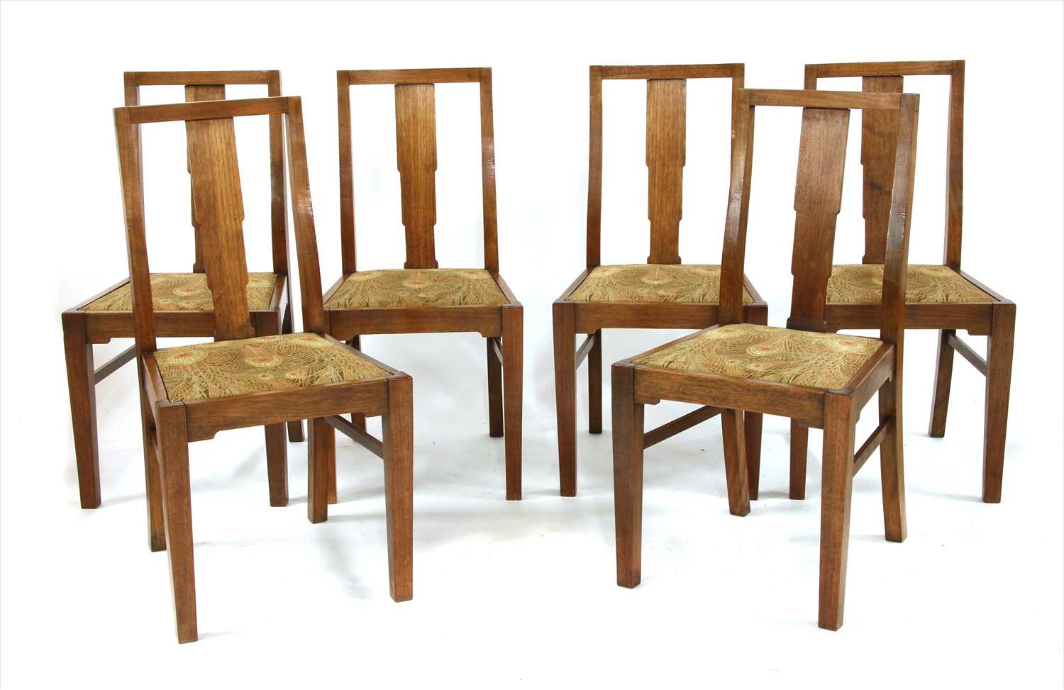 Six early 20th century oak dining chairs,