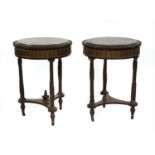 A pair of French Louis XVI style circular occasional tables,