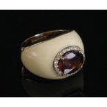 A Continental rose gold tourmaline, diamond and enamel bombé ring,