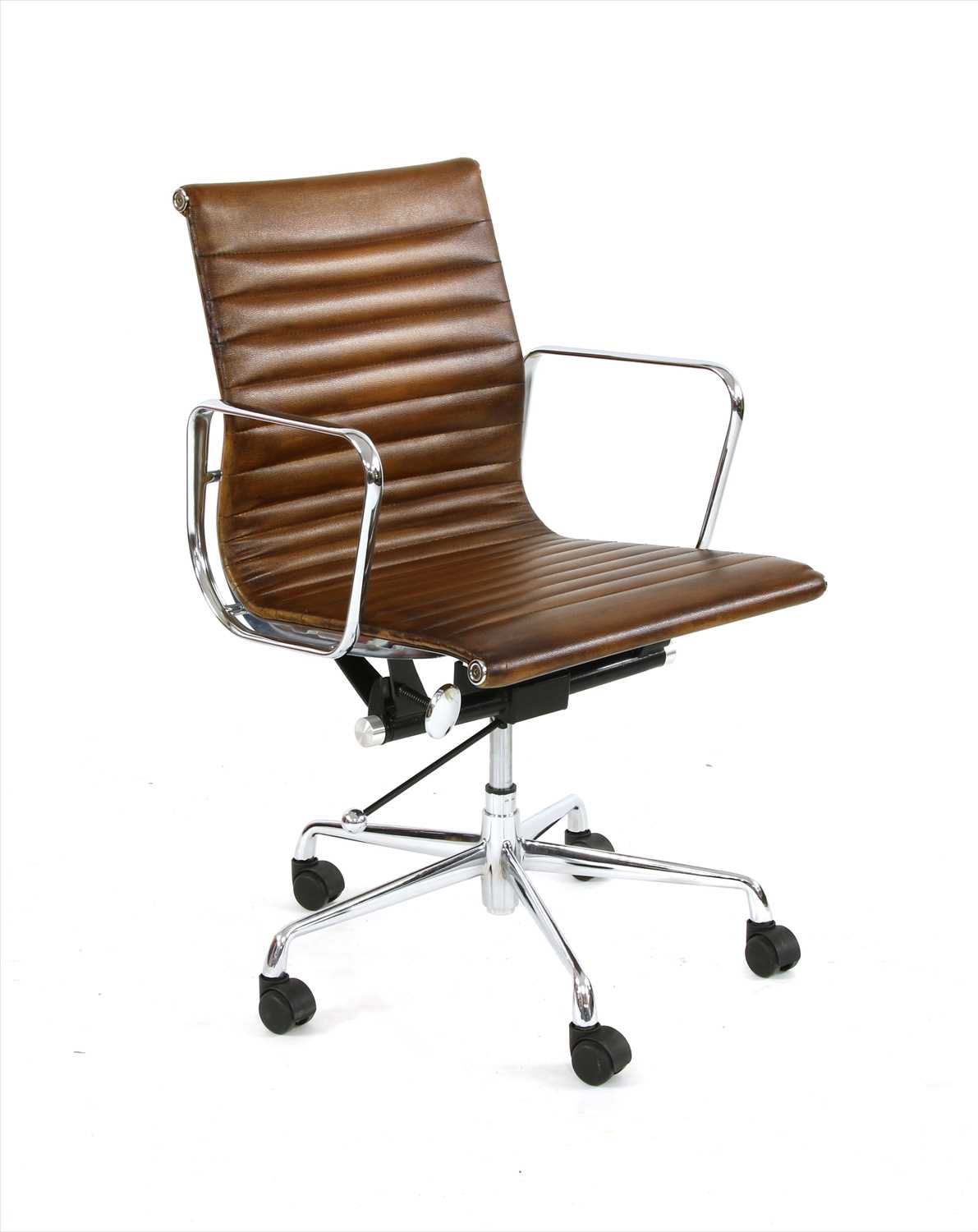 A Charles & Ray Eames style chrome office chair,